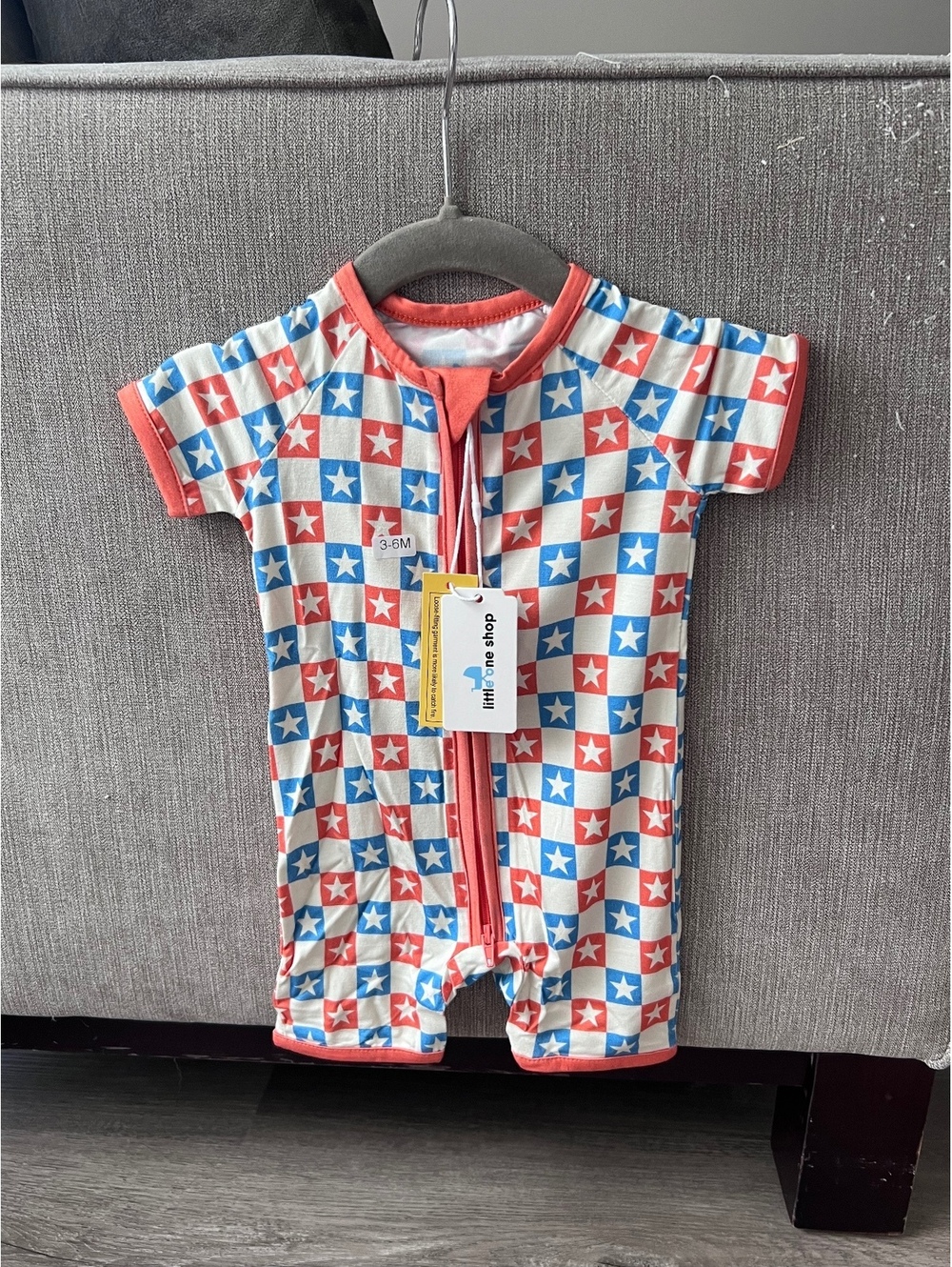 Little One Co. Baby short sleeve patchwork print romper